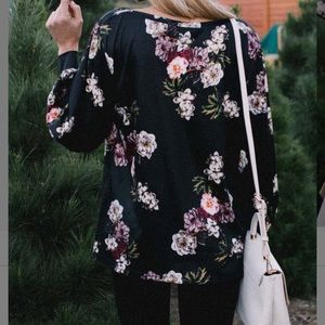Floral boat neck bishop sleeve top